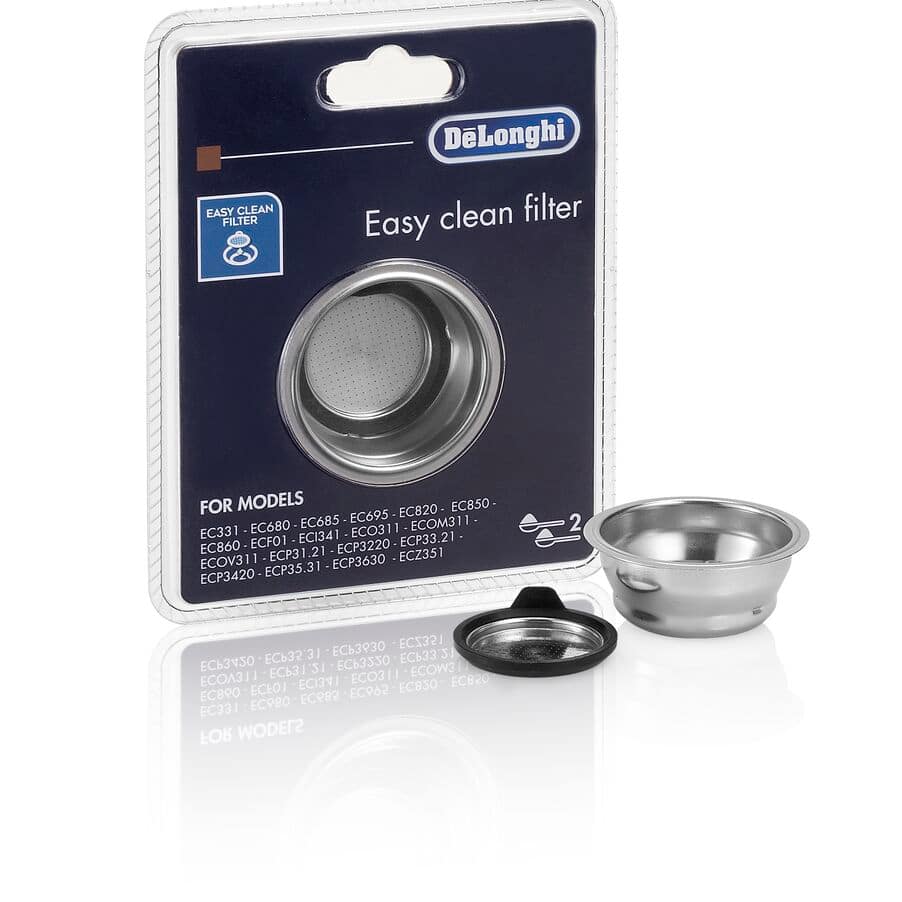 De'Longhi Easy Clean Replacement Filter Basket for select Espresso Machines, Stainless Steel, Holds 2 Cups