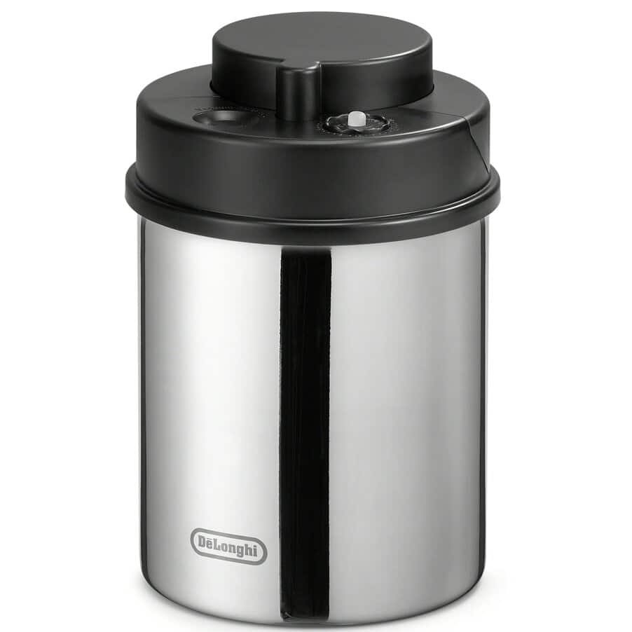De'Longhi Coffee Canister, Manual Vacuum Sealed Storage Container, Stainless Steel (Holds 1 LB / 500 g)