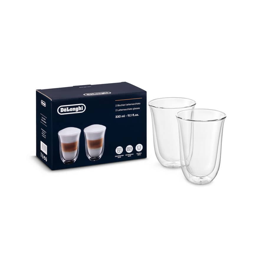 De'Longhi Latte Macchiato Cups, Double Wall Thermal Glasses, 7.5 oz, Set of 2