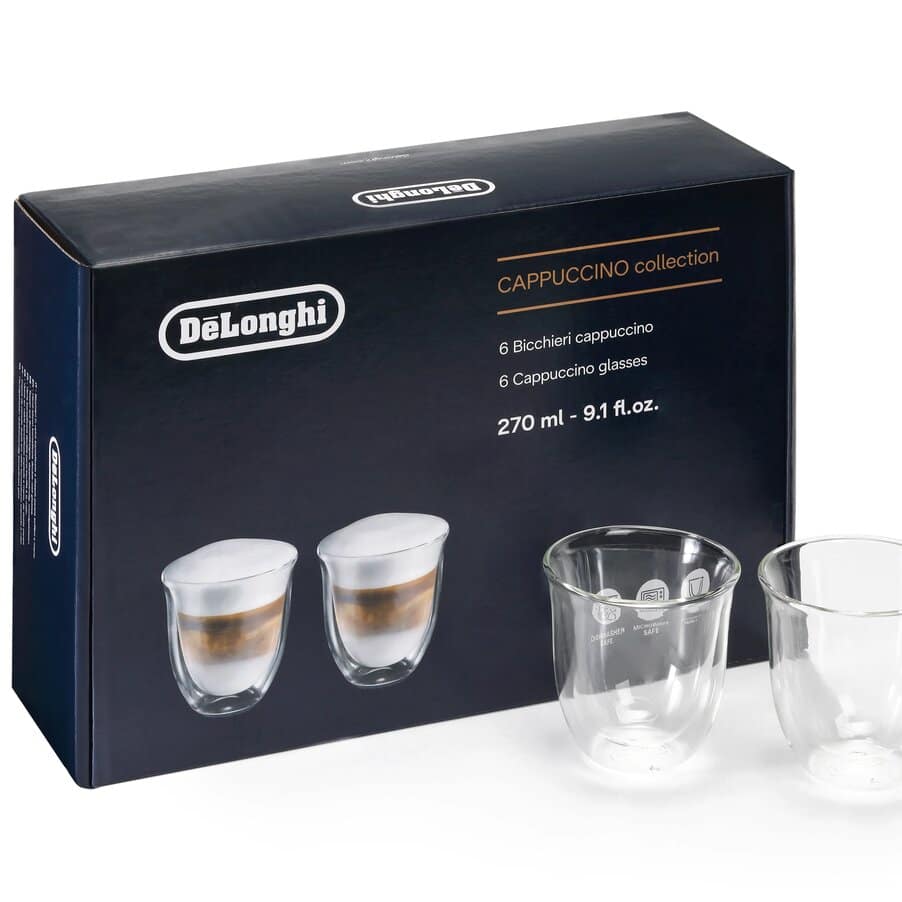 De'Longhi Cappuccino Collection (6) Glass Gift Set - Cappuccino Double Wall Thermal Glasses