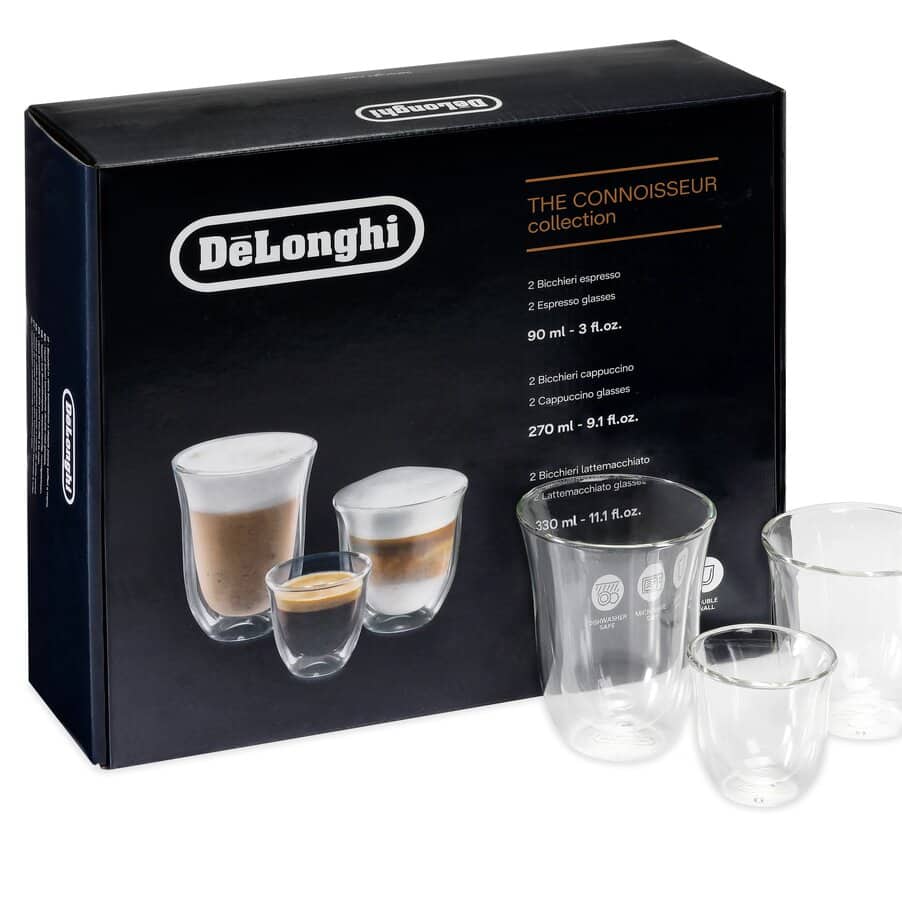 De'Longhi The connoisseur collection, set of 2 espresso, 2 cappuccino, 2 lattemacchiato double wall glasses